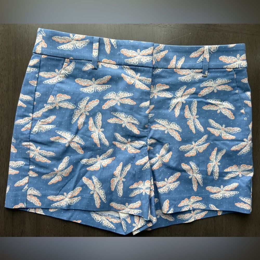 NWT LOFT Riviera Shorts Blue Dragonfly Print Size 4 Pockets Stretch